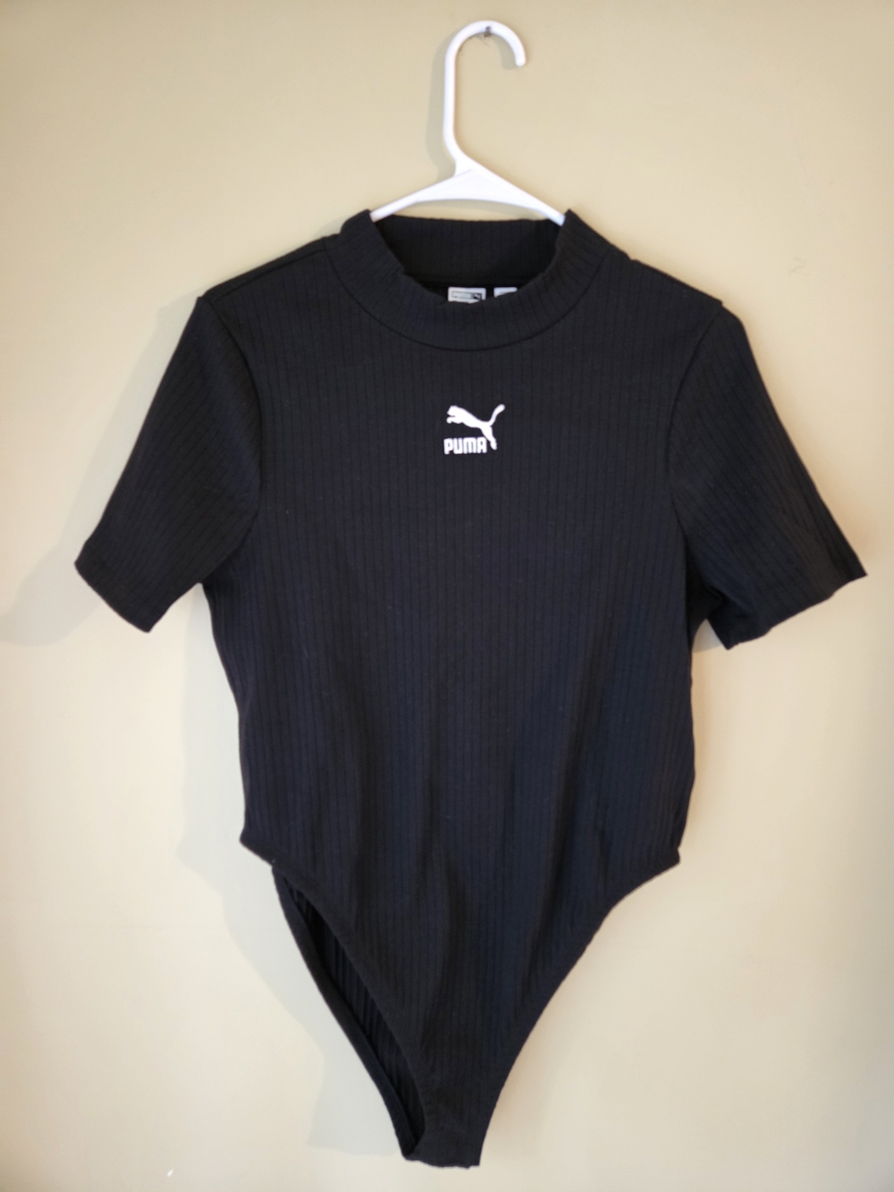 Puma Women's Black Ribbed Short-Sleeve Bodysuit, NWT